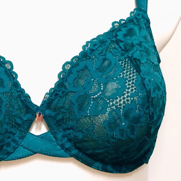 Savage x Fenty Bra Floral Lace Unlined Womens Plus Size 38DD Hunter Green Sexy - Picture 4 of 10